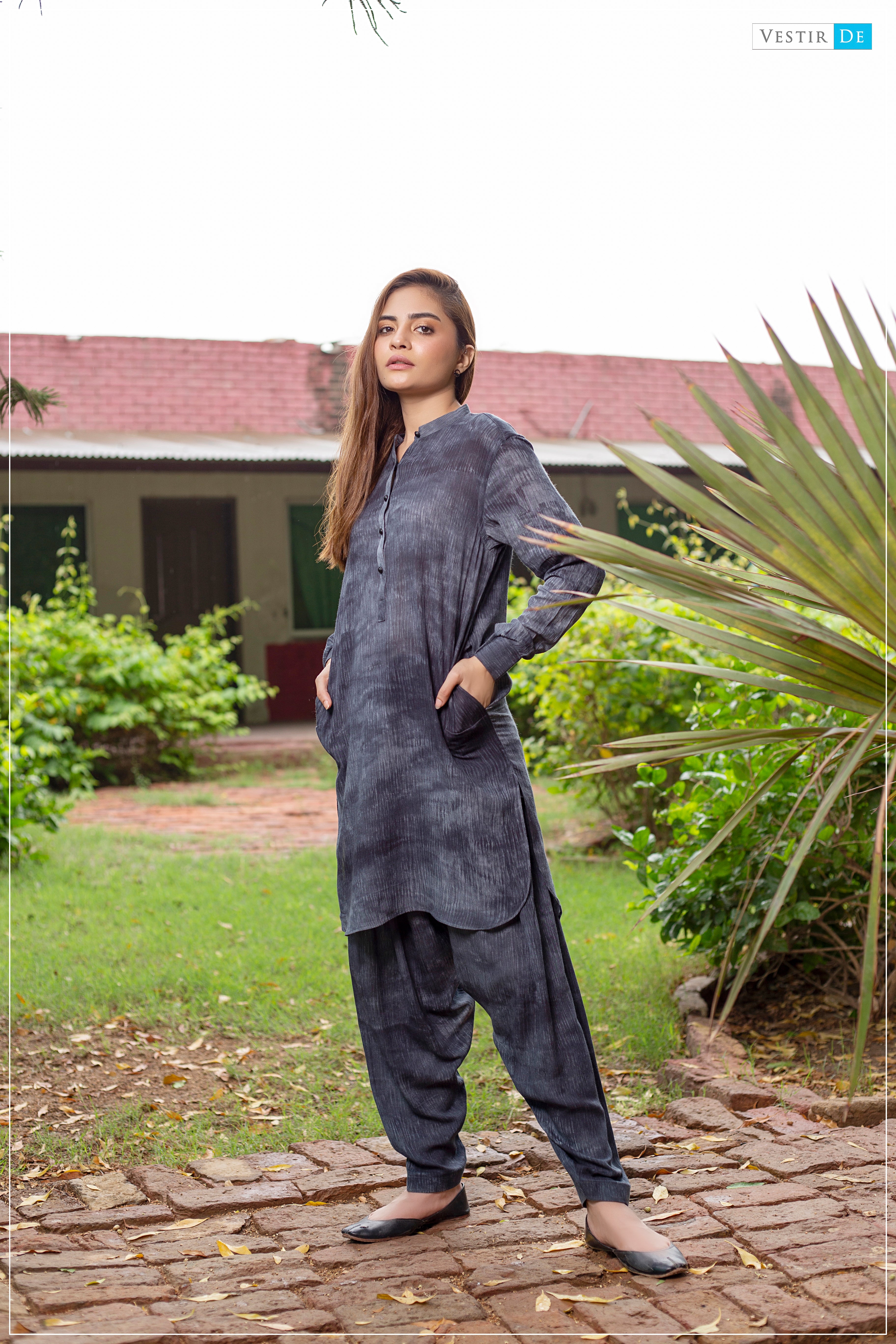 Black & Grey Tie & Dye Shalwar Kameez