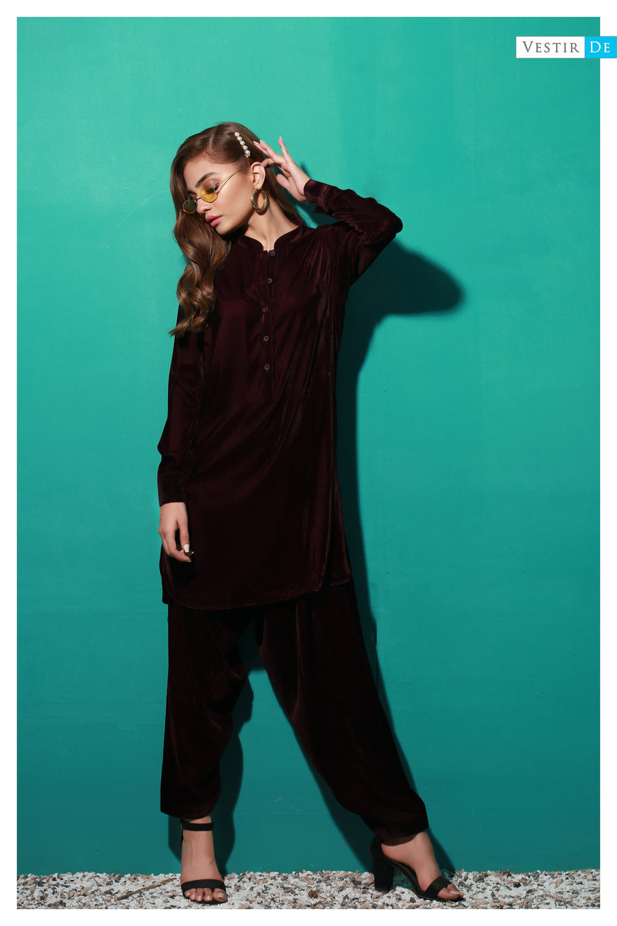 Choco Velvet Ban Collor Shalwar Kameez