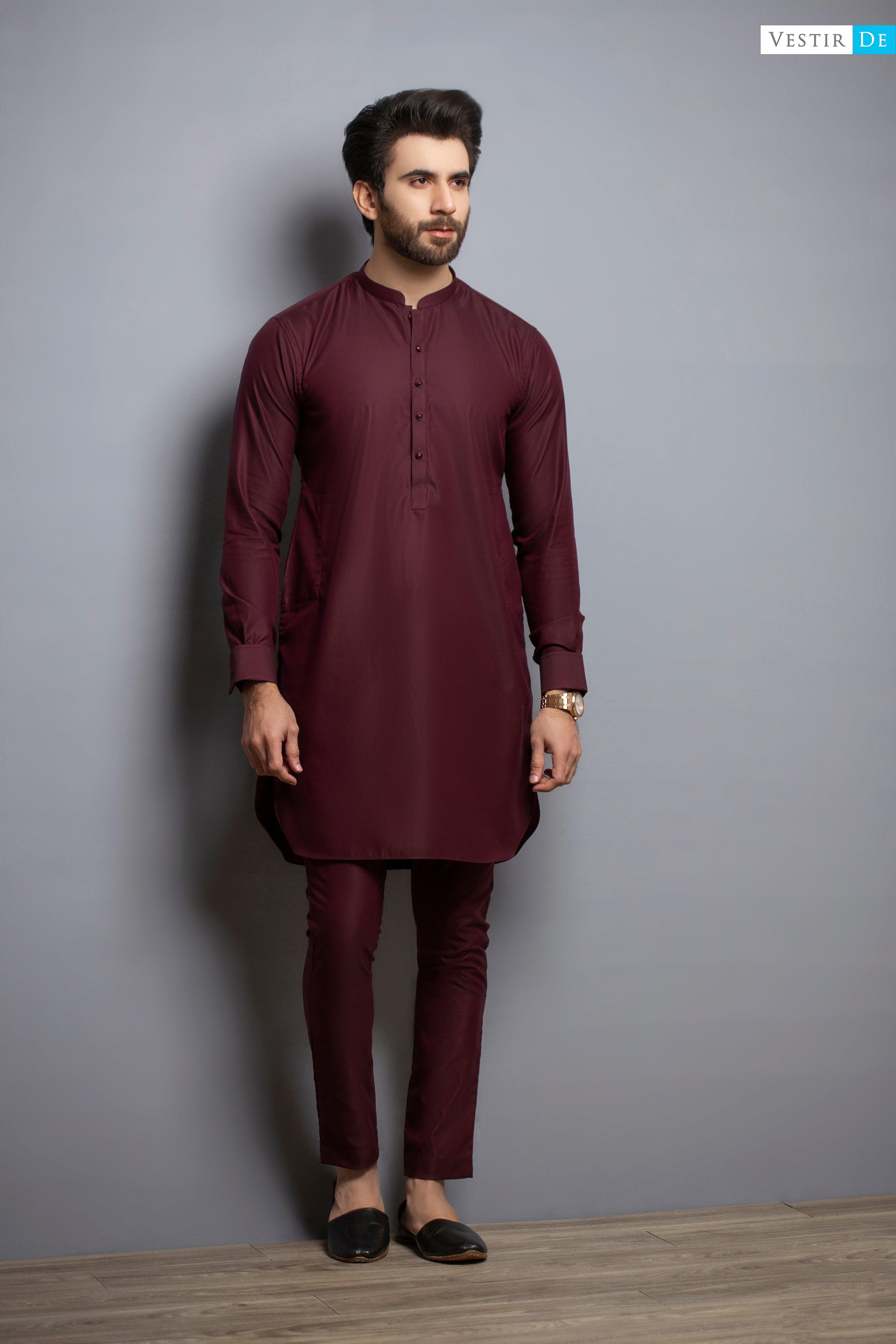 Mehroon Kurta Trouser - Vestir De