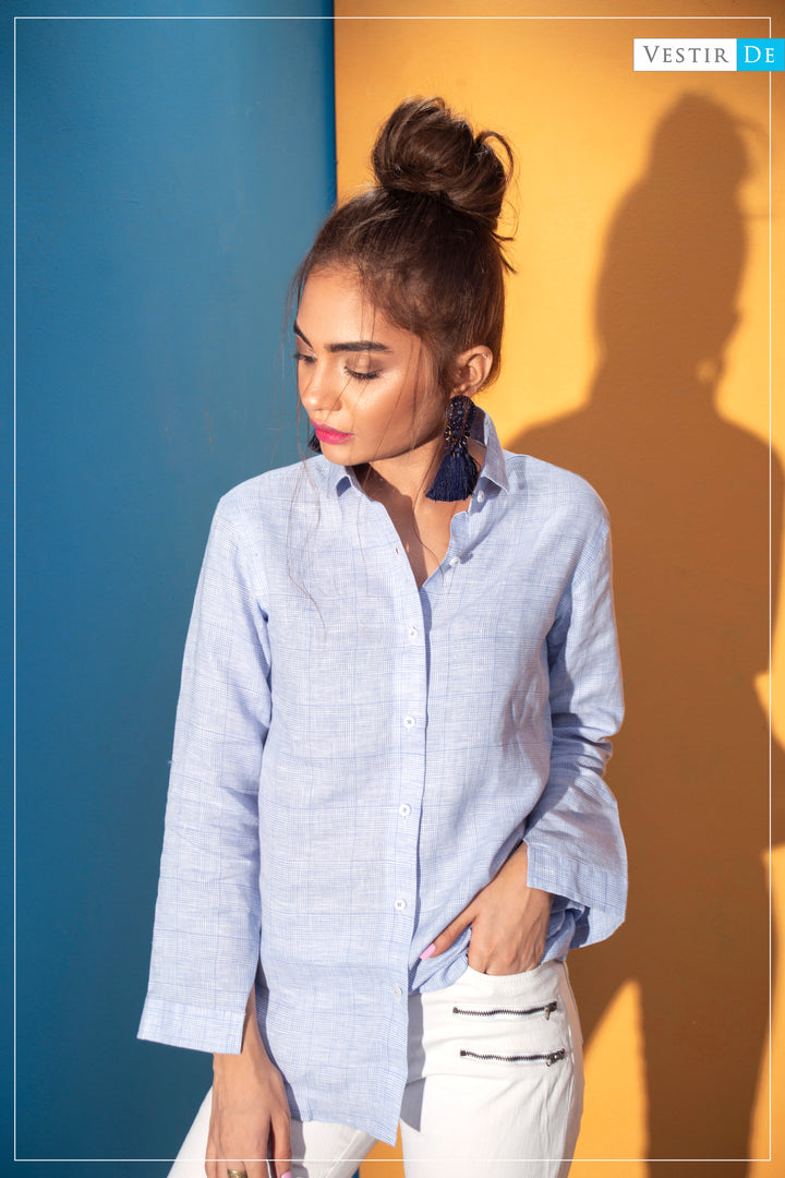 Ladies Sky Blue Check Irish Shirt in Pakistan 