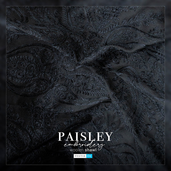Authentic Paisley Embroidery Woolen Shawl -vestir de
