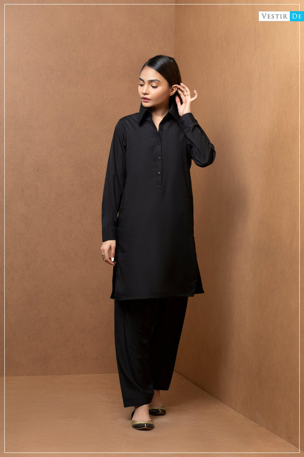Black Shirt Collor Shalwar Kameez - Vestir De