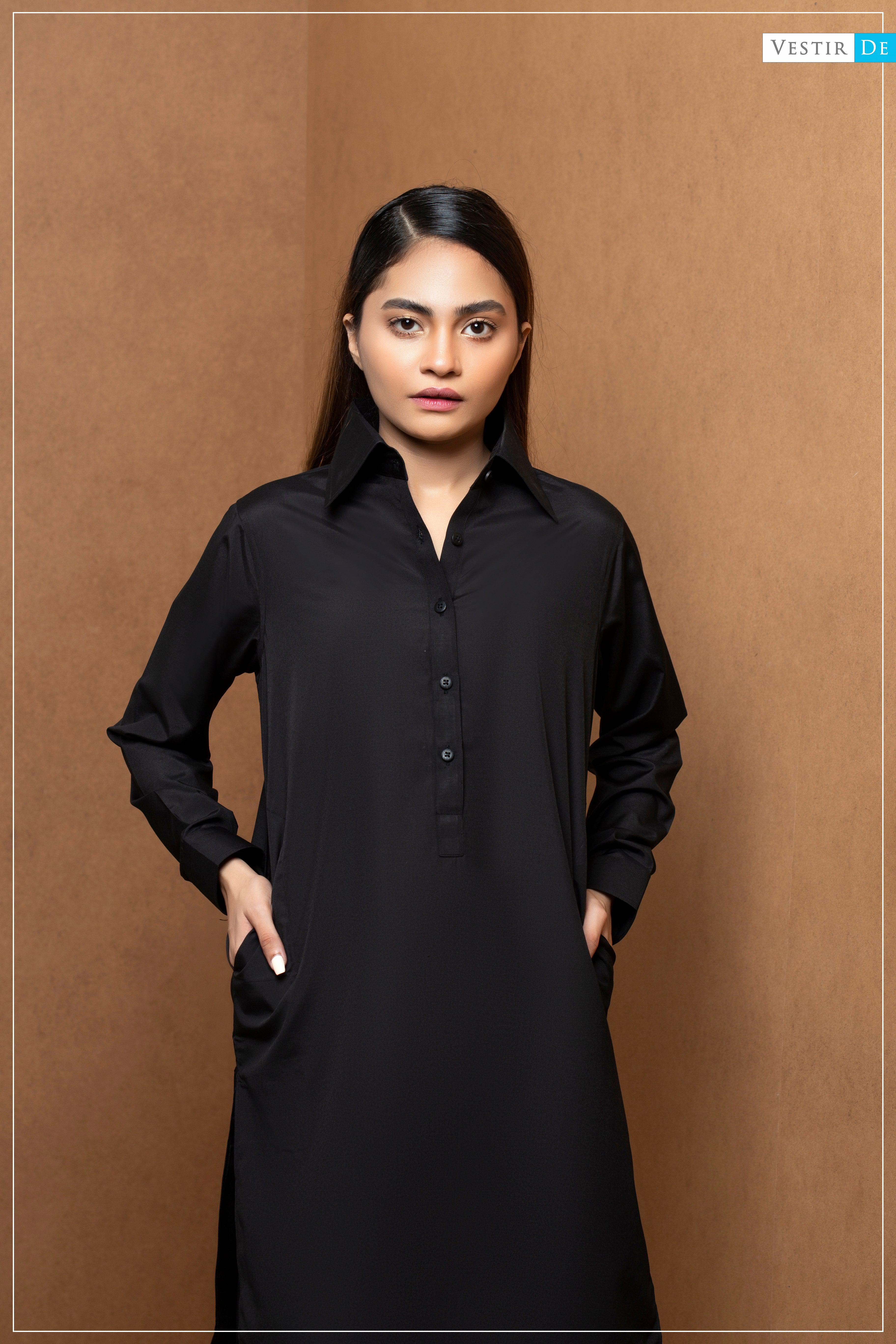 Black Shirt Collor Shalwar Kameez - Vestir De