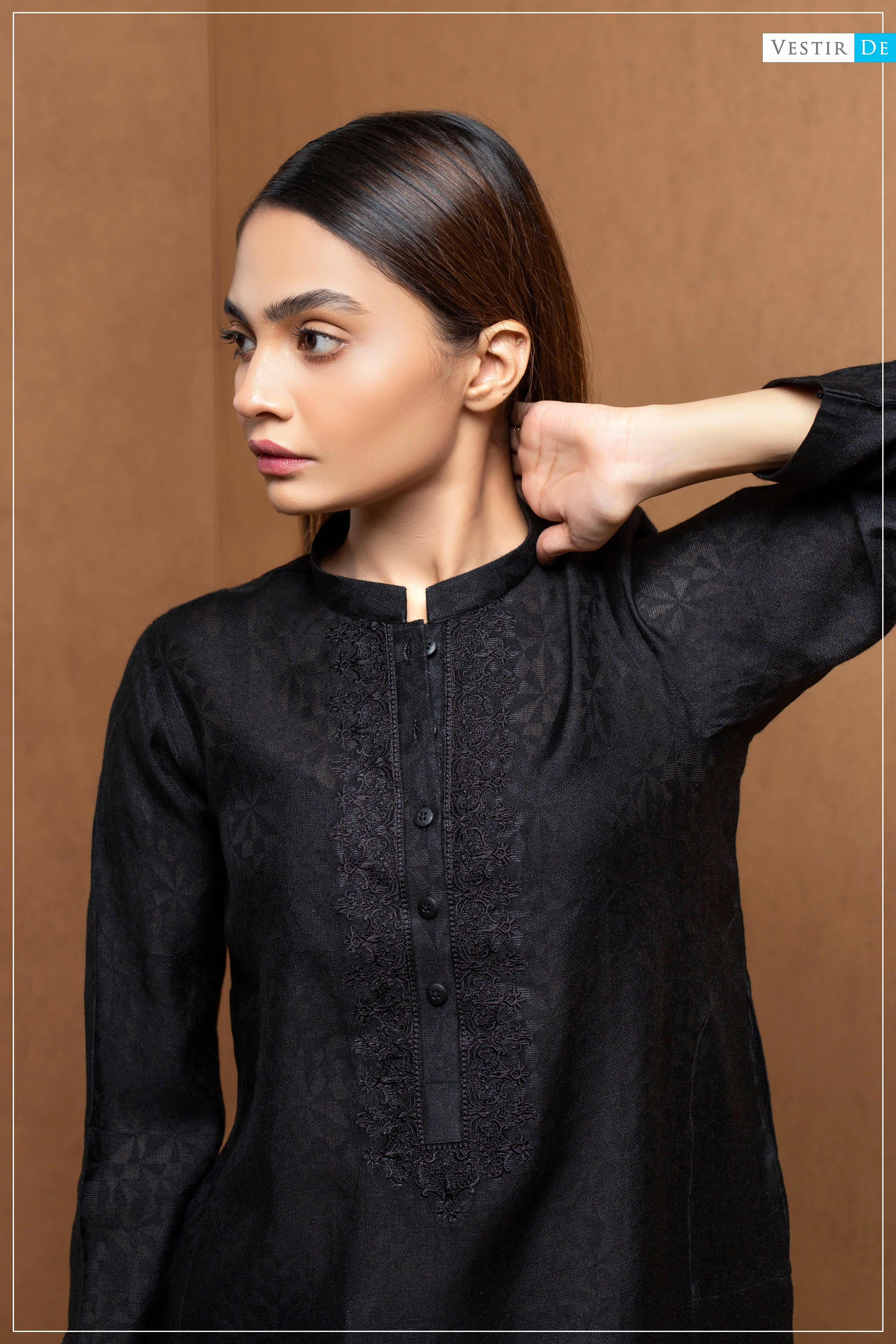Black Embriodery Shirt With Shalwar - Vestir De