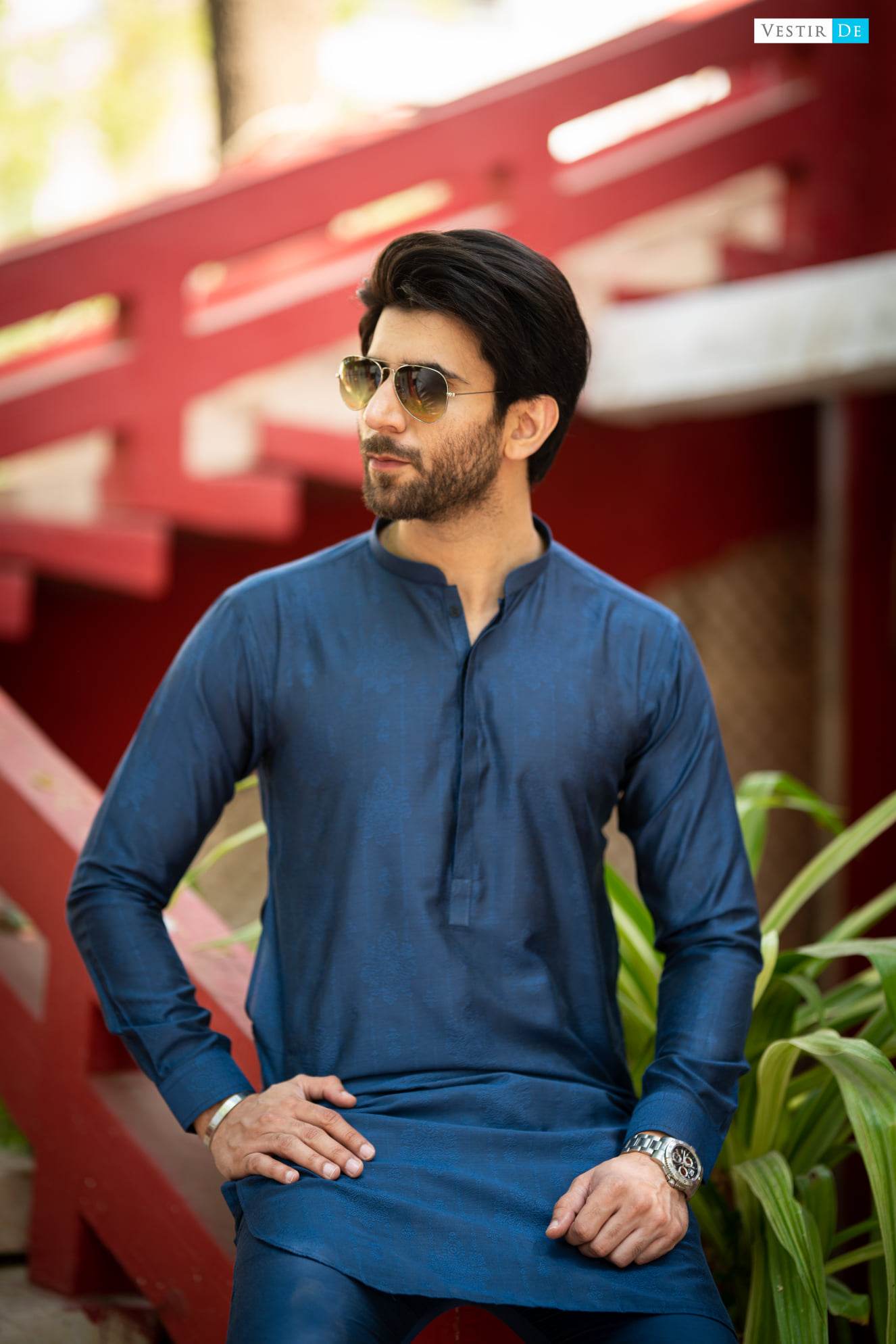 04 EE23 Royal Blue Jacquard Kurta Trosuer