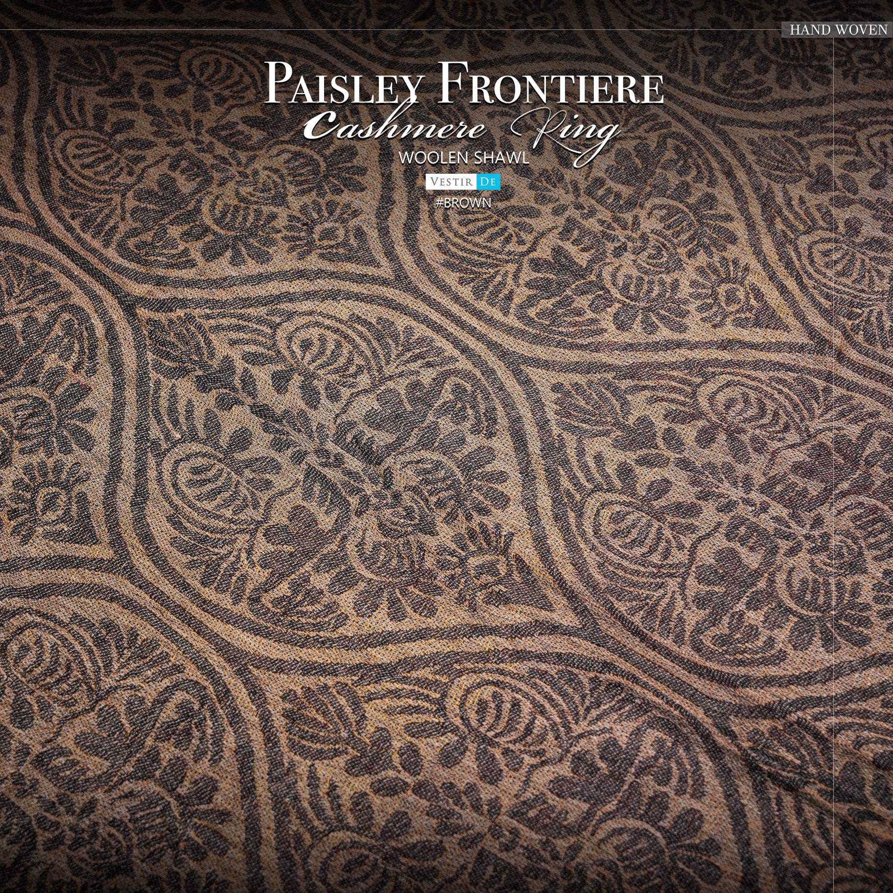 Paisley Frontiere Cashmere Ring Woolen Shawl Brown