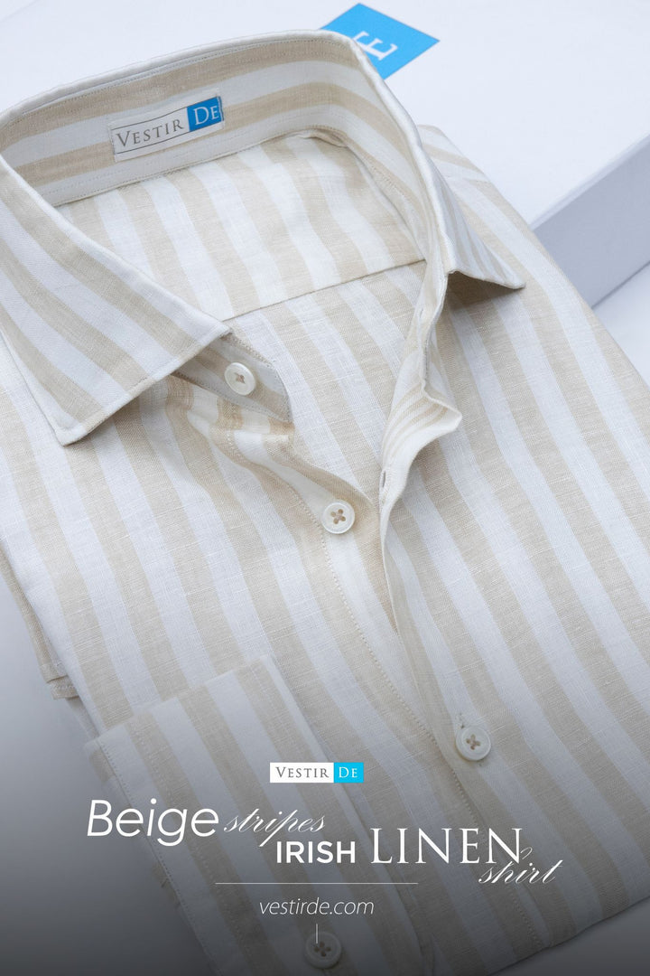 Buy Men’s Beige Stripes Irish Linen Shirt – VESTIR DE
