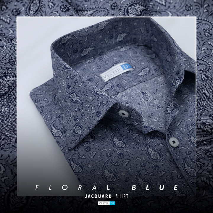 Buy Men’s Floral Blue Jacquard Shirt – VESTIR DE