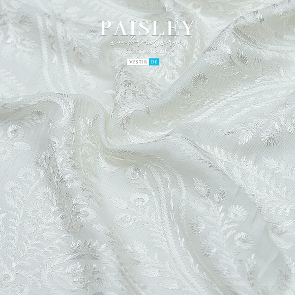 Buy Pearl Paisley Embroidery Woolen Shawl - vestir de