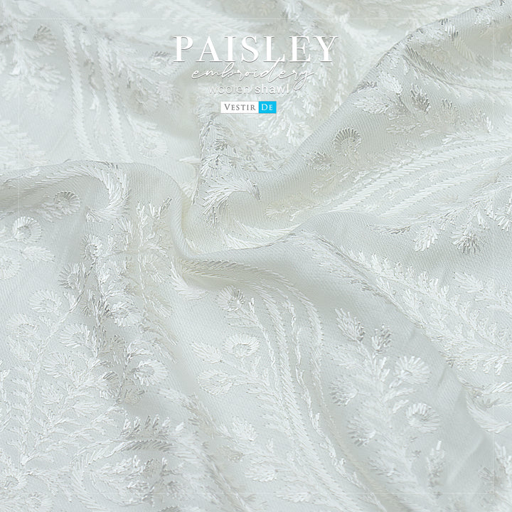 Buy Pearl Paisley Embroidery Woolen Shawl - vestir de