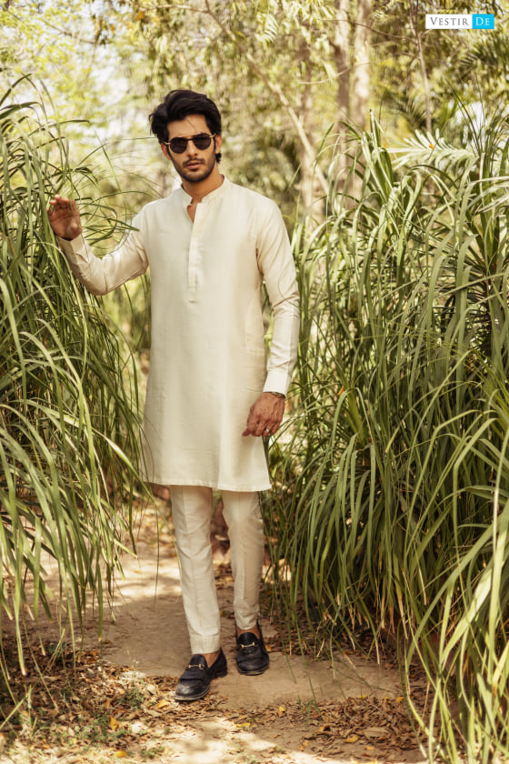 LEC22-11 Cream/Golden Jacquard Kurta With Trouser
