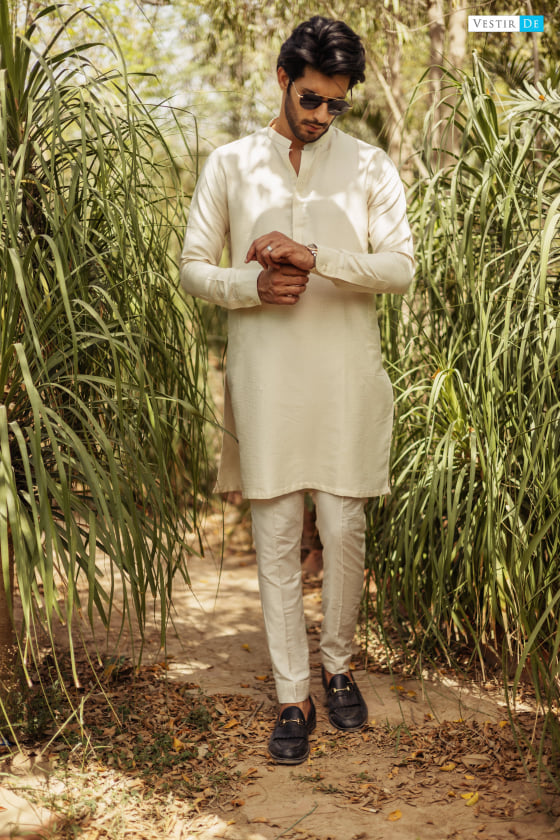 LEC22-11 Cream/Golden Jacquard Kurta With Trouser