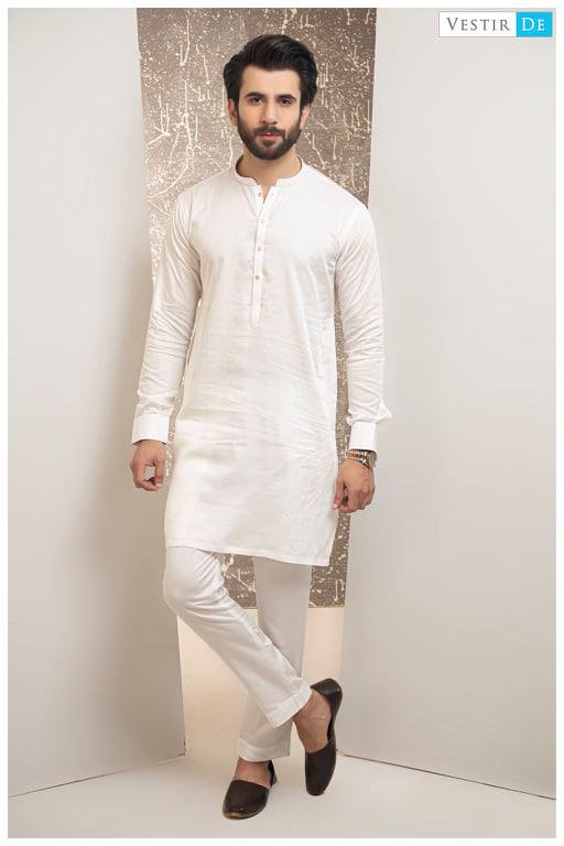 Creamy White Kurta Trouser With Golden Buttons - Vestir De
