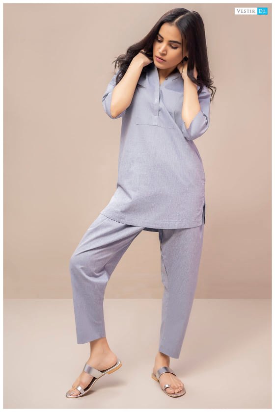 Denim Chambray Cotton Ladies Kurti with Shalwar