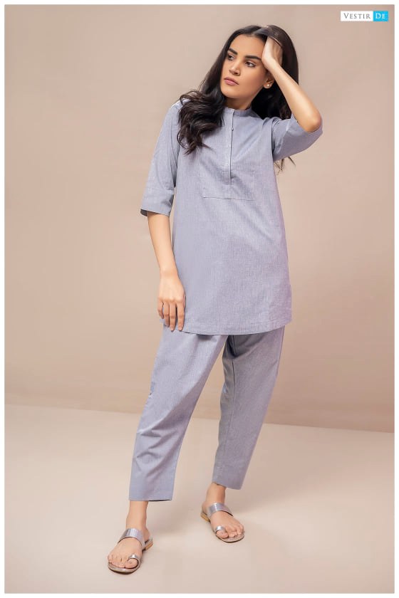 Denim Chambray Cotton girls Kurti with Shalwar