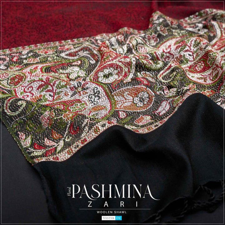 Finest Floral Pashmina Zari Woolen Shawl | Vestir De