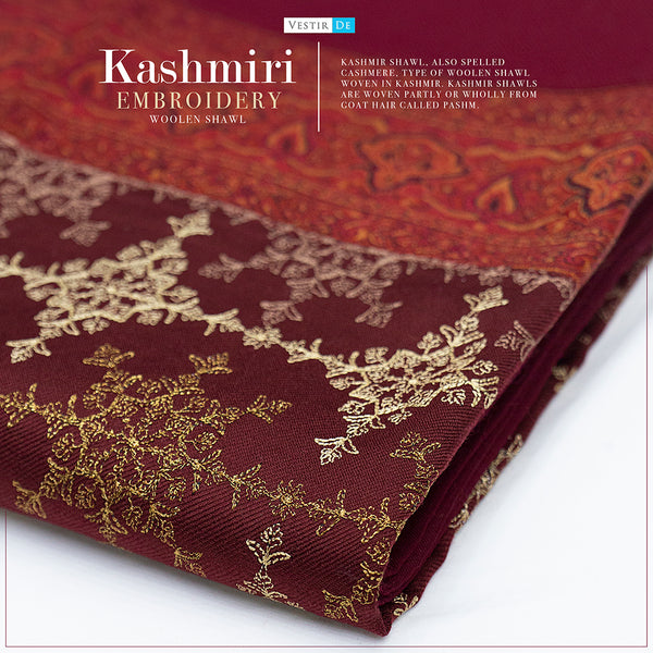 Finest Kashmiri Embroidery Woolen Shawl | Vestir De