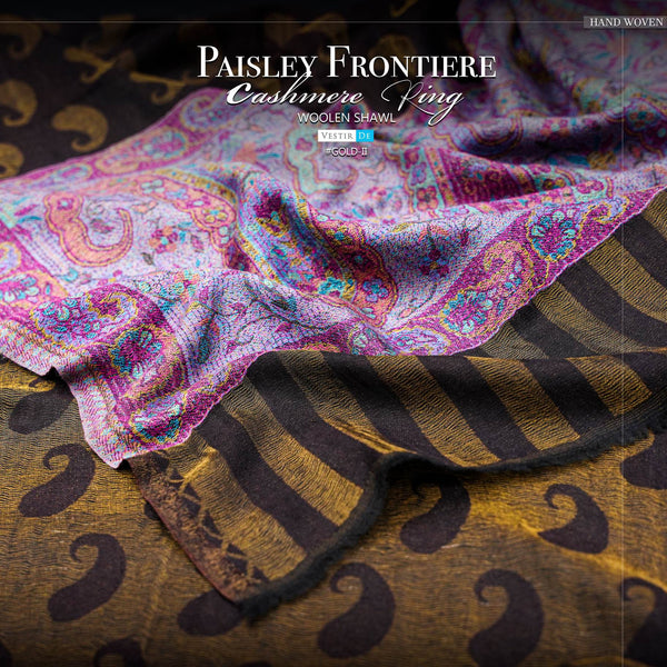 Paisley Frontiere Cashmere Ring Woolen Shawl Gold II