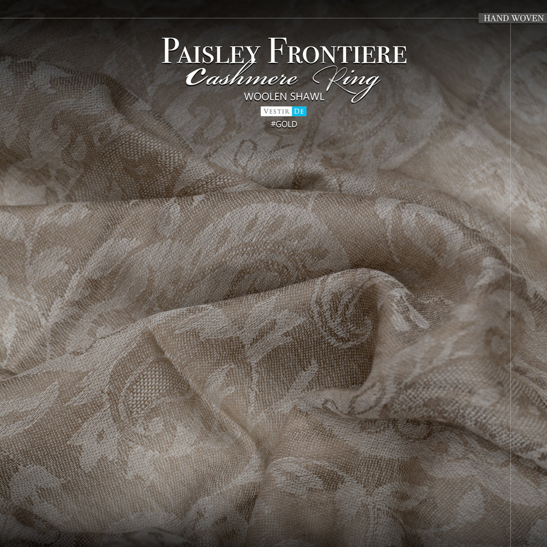 Paisley Frontiere Cashmere Ring Woolen Shawl Gold