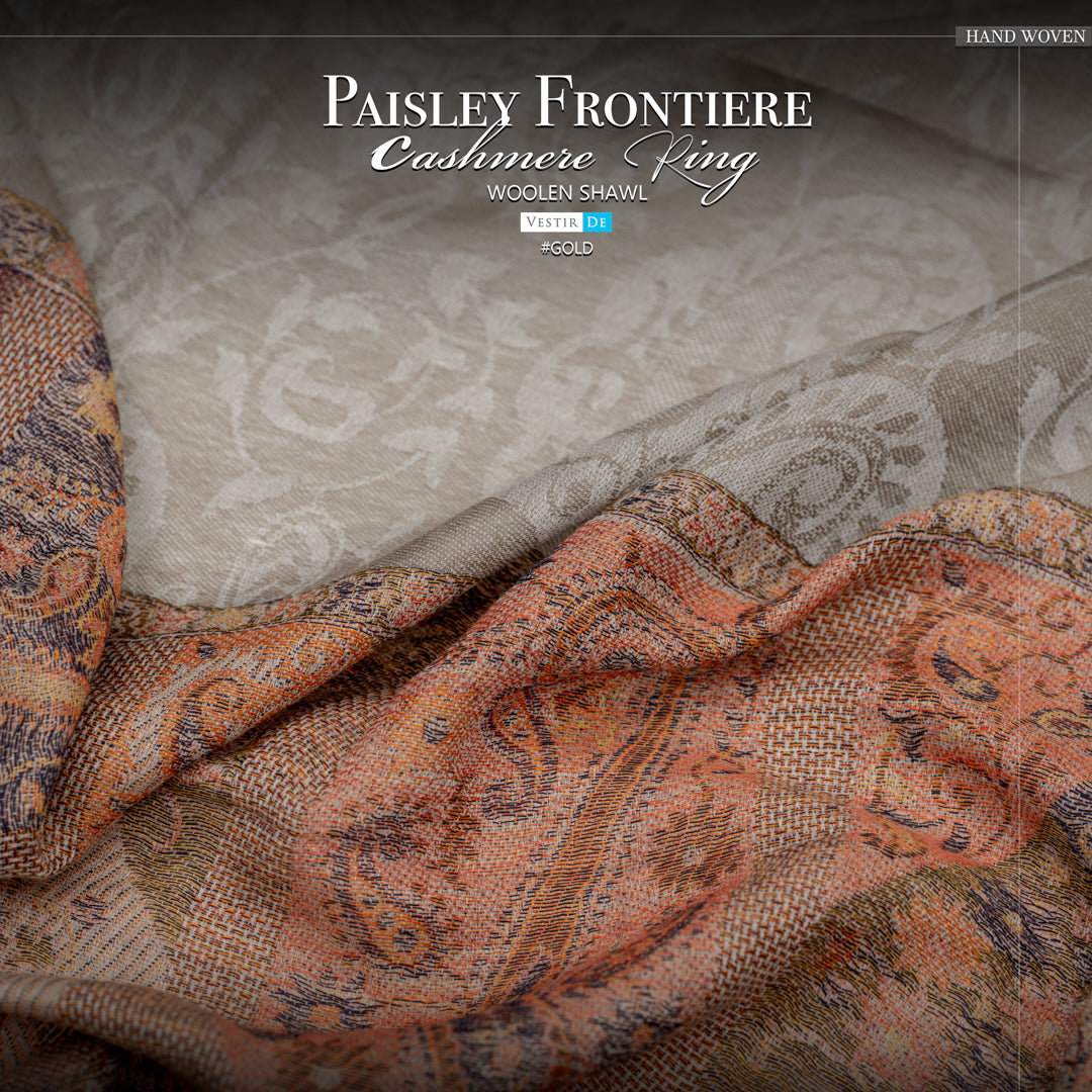 Paisley Frontiere Cashmere Ring Woolen Shawl Gold