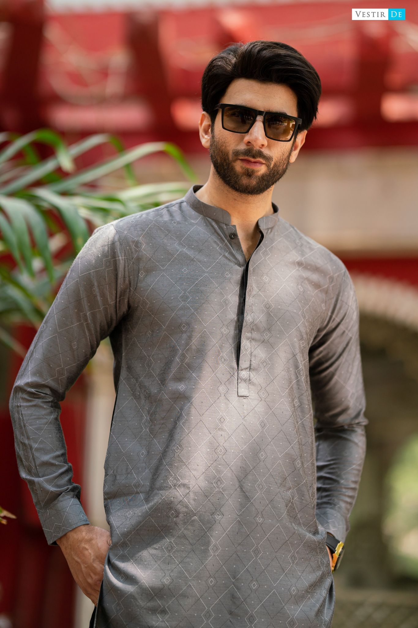 03 EE23 Grey Jacquard Kurta Trosuer