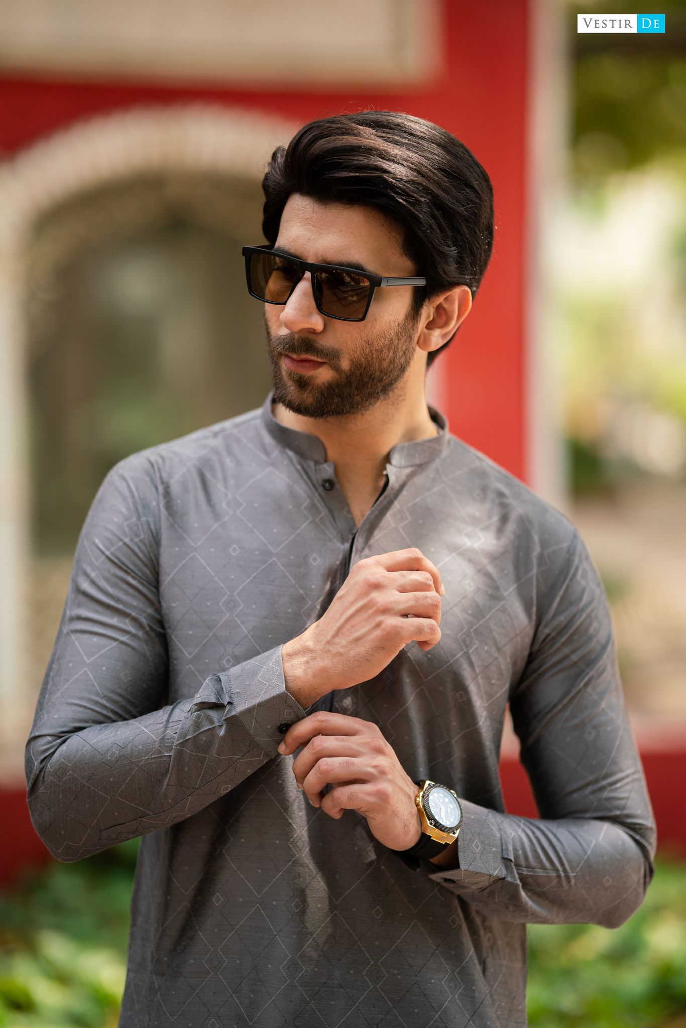 03 EE23 Grey Jacquard Kurta Trosuer