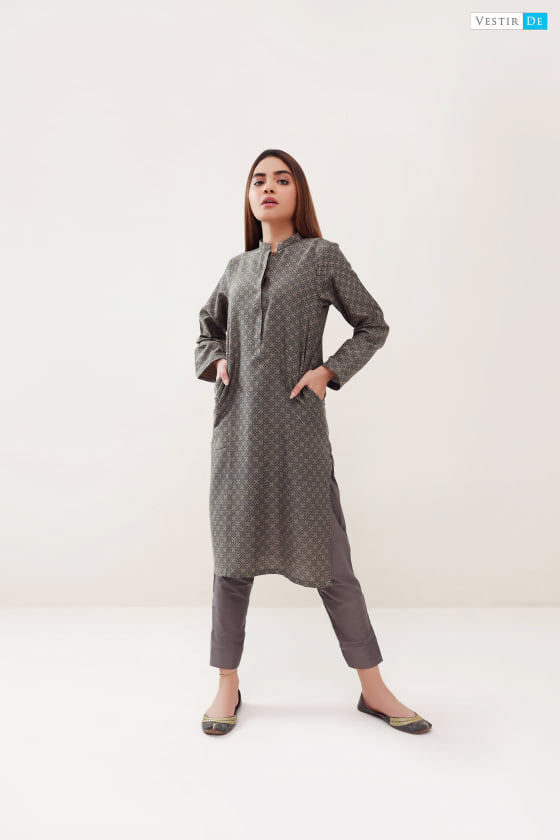 11  Grey & Lemon Jacquard Kurta With Trosuer