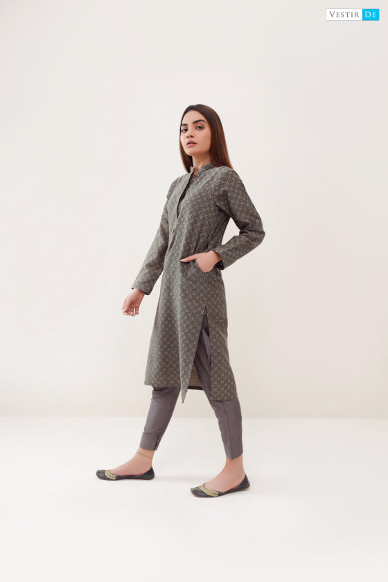 11  Grey & Lemon Jacquard Kurta With Trosuer
