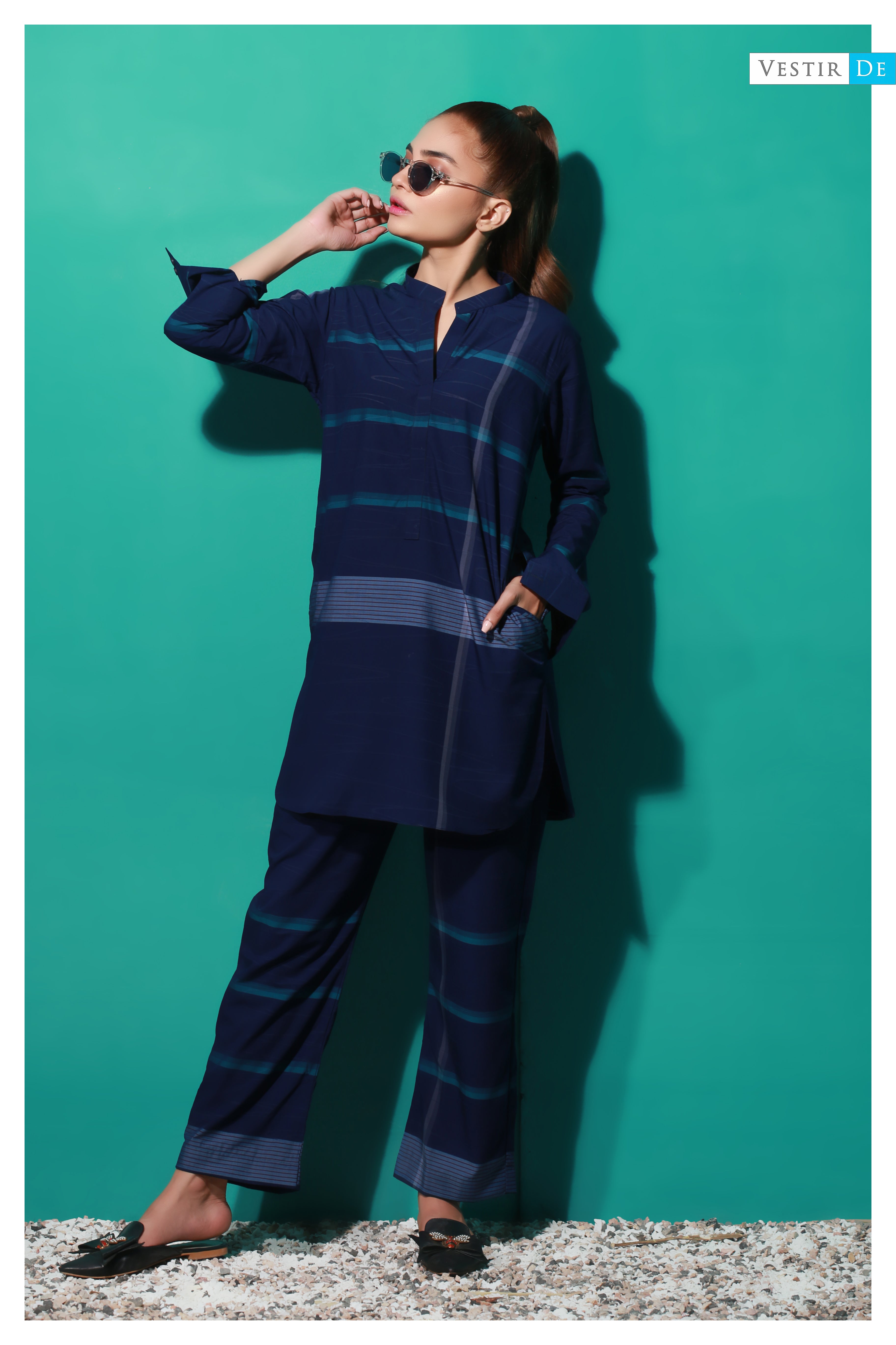 Blue Printed Kurti With Trouser