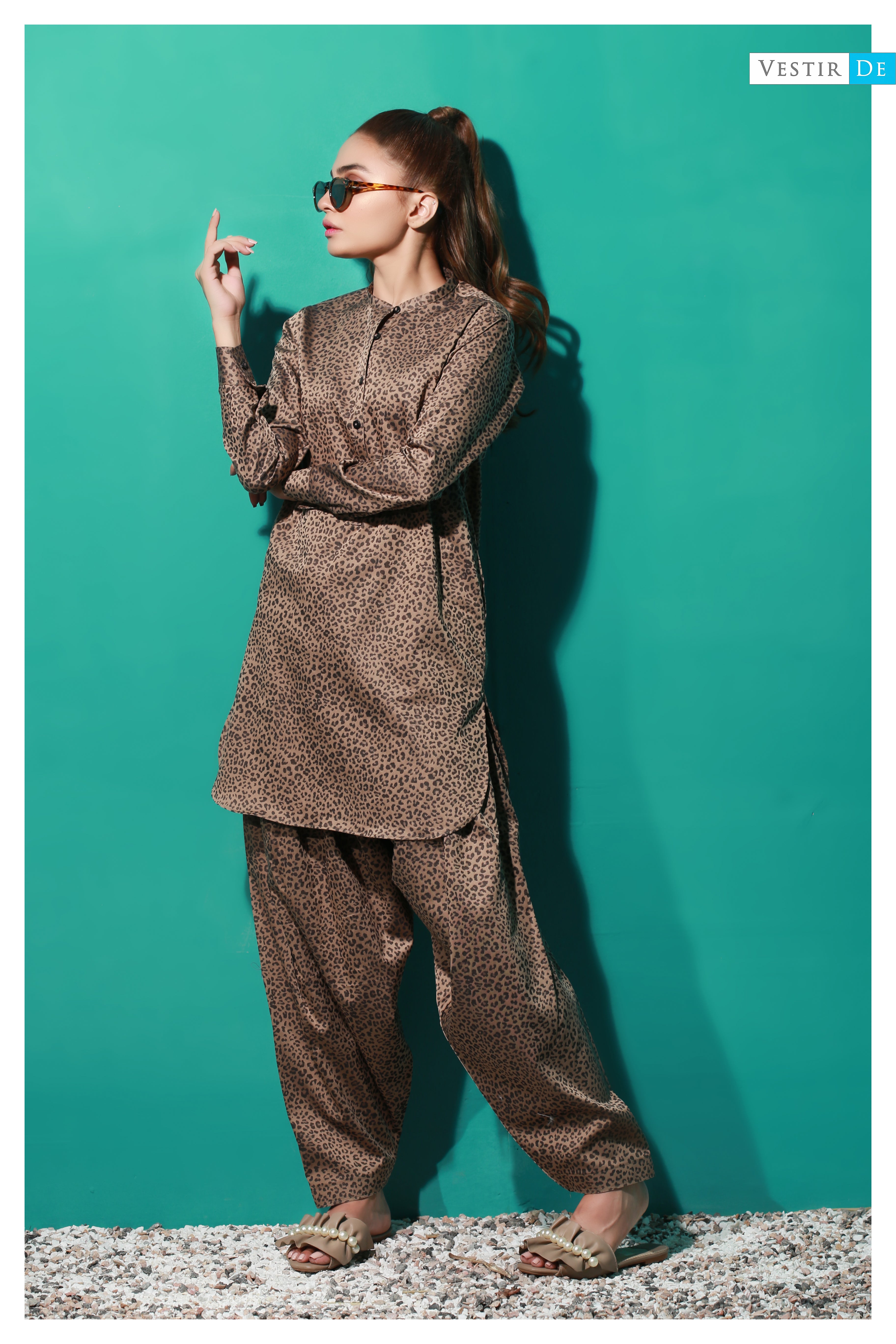 Gold Leopard Printed Shalwar Kameez