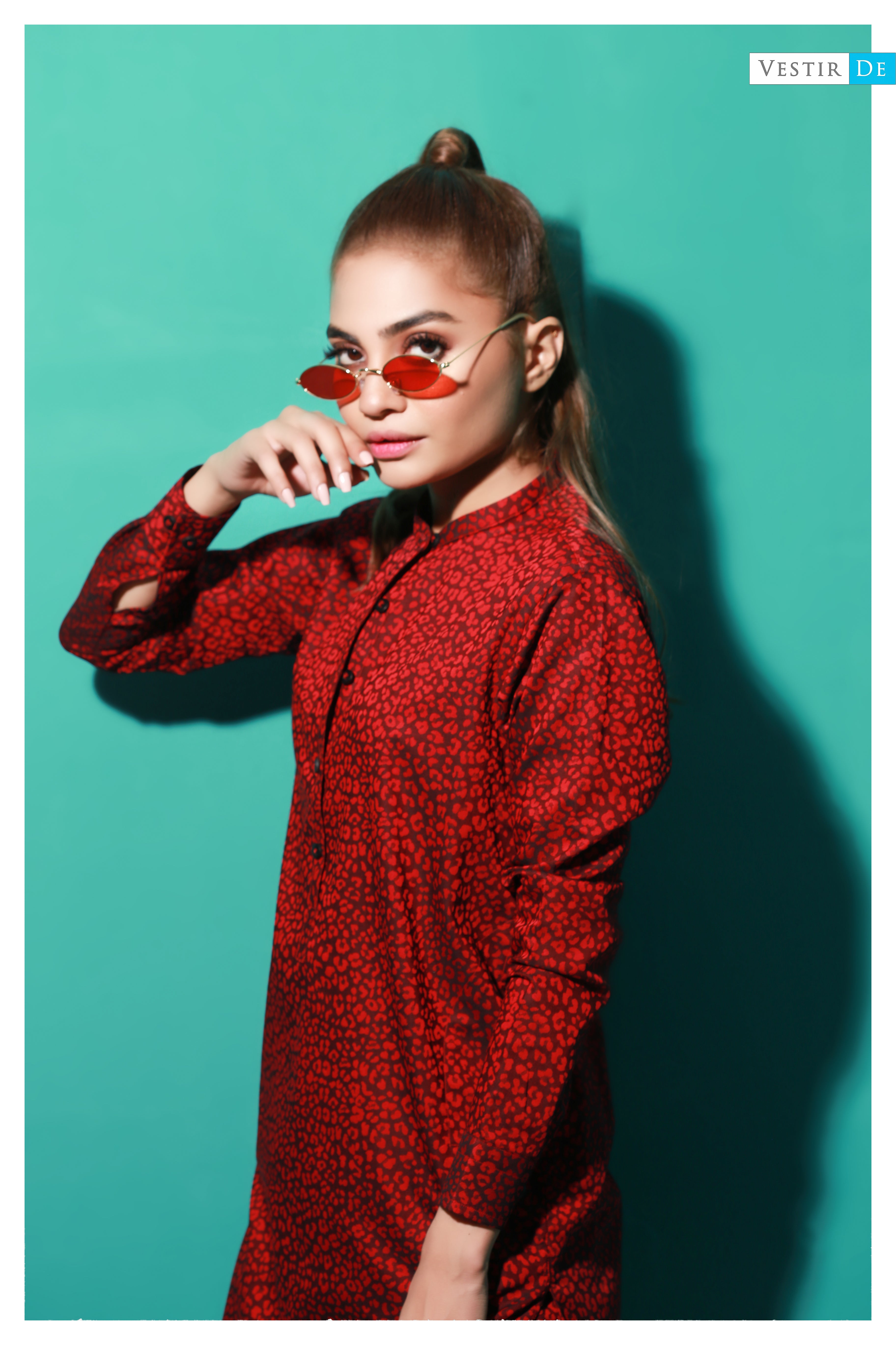 Red Leopard Printed Shalwar Kameez