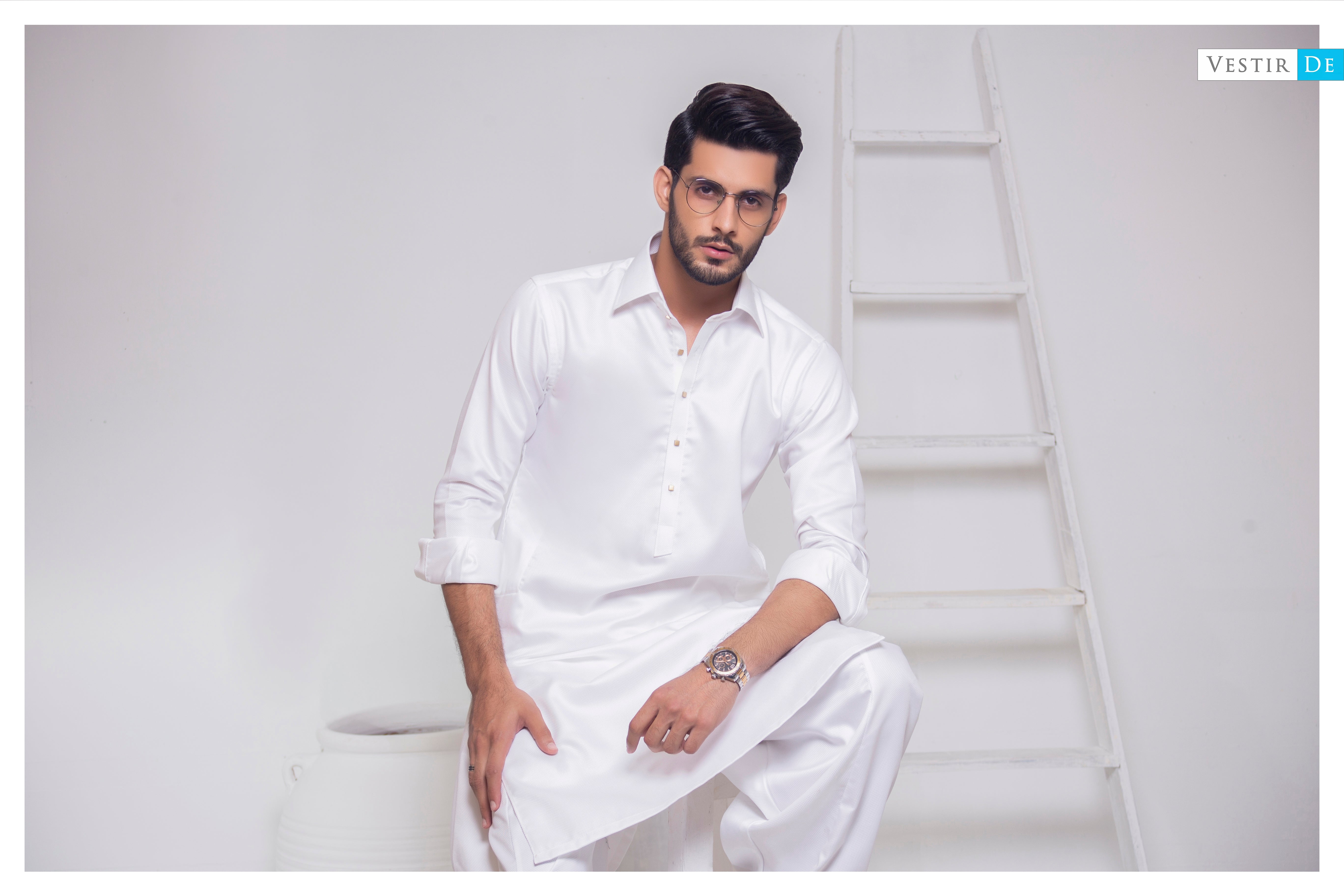 White Textured Kameez Shalwar