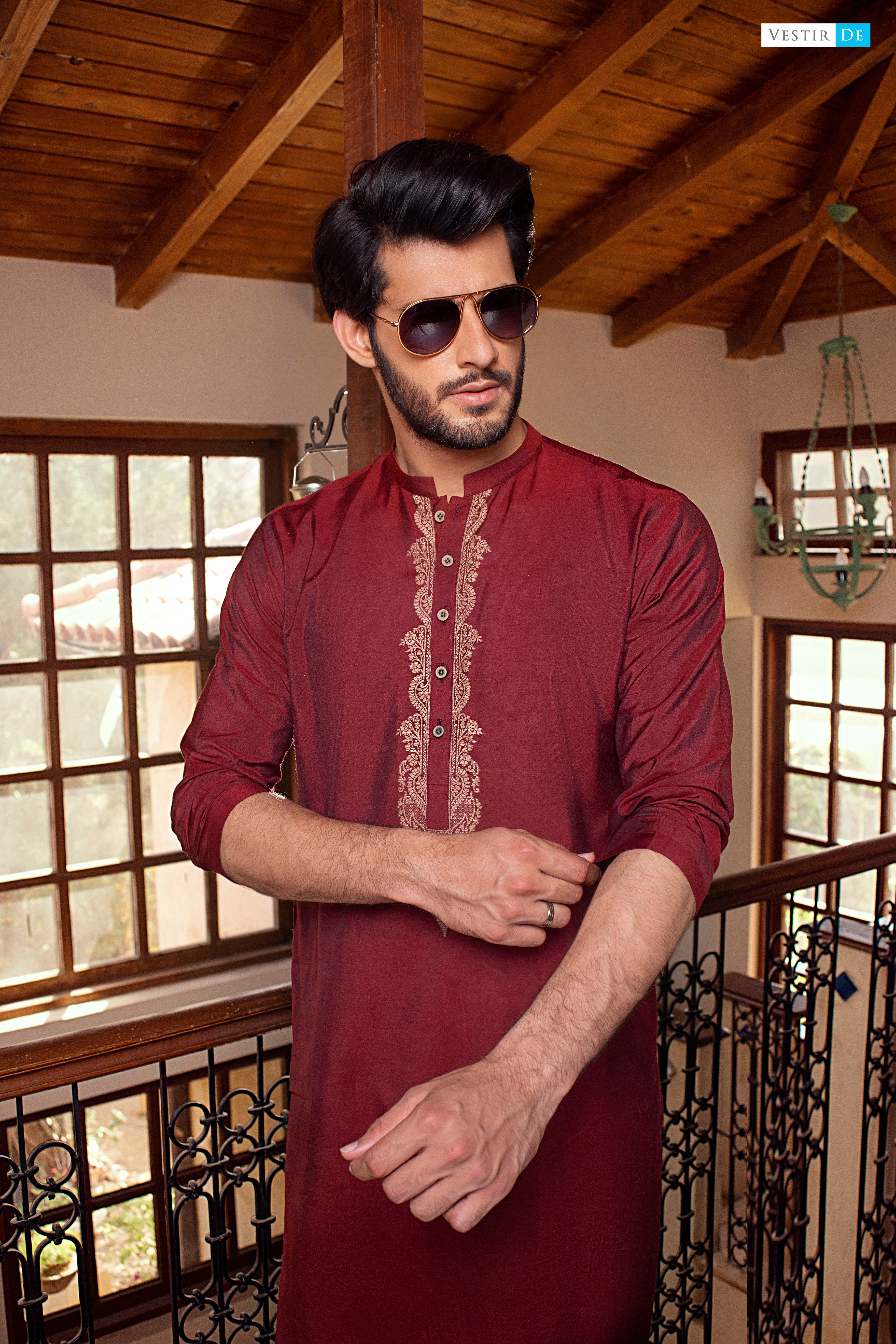 18 Mehroon Embroidery Kurta With Trouser