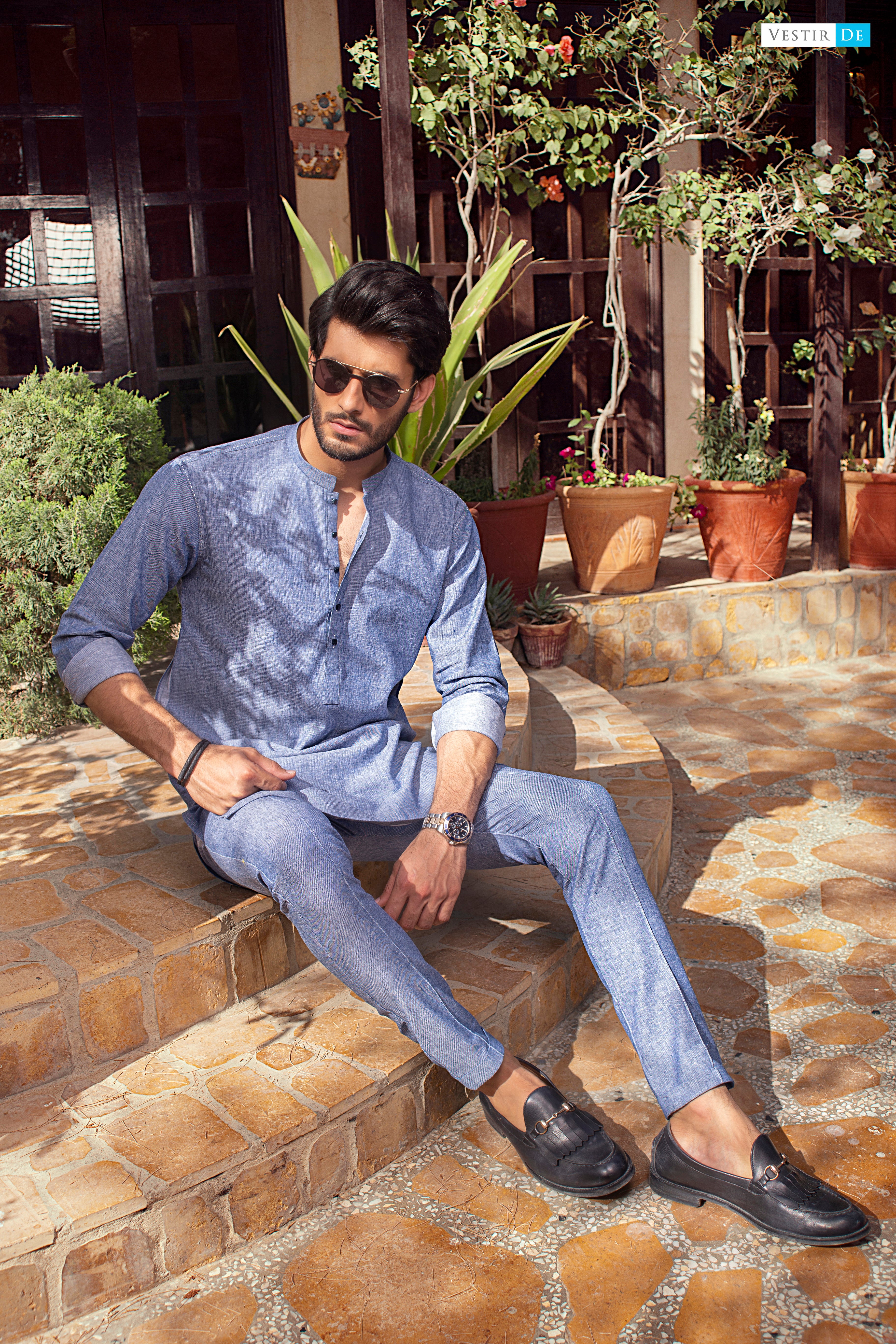 06 Denim Blue Kurta With Trouser