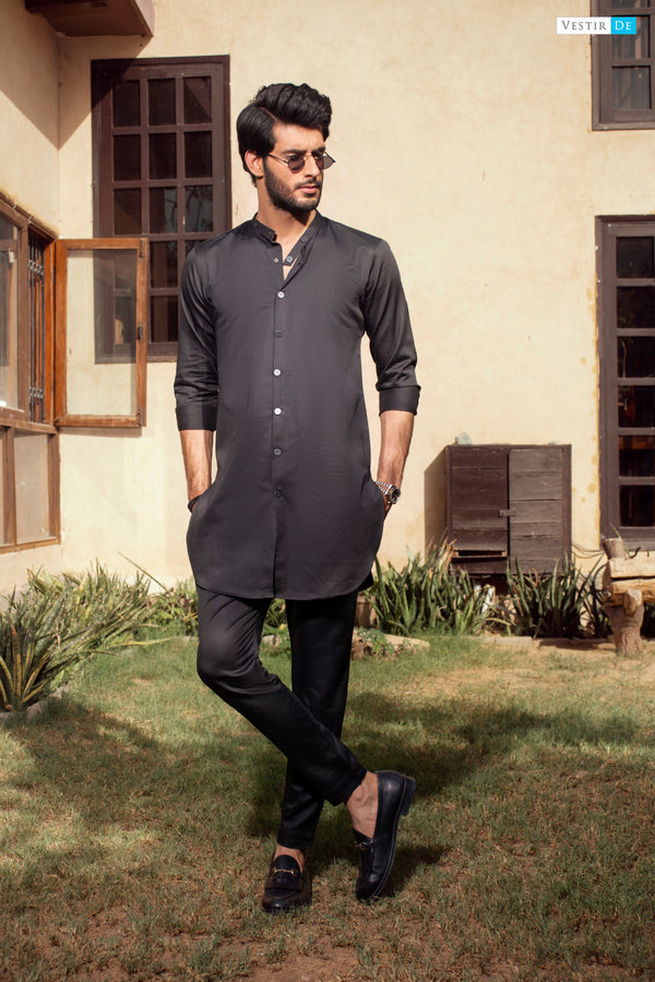 11 Black Front Open Kurta With Trouser