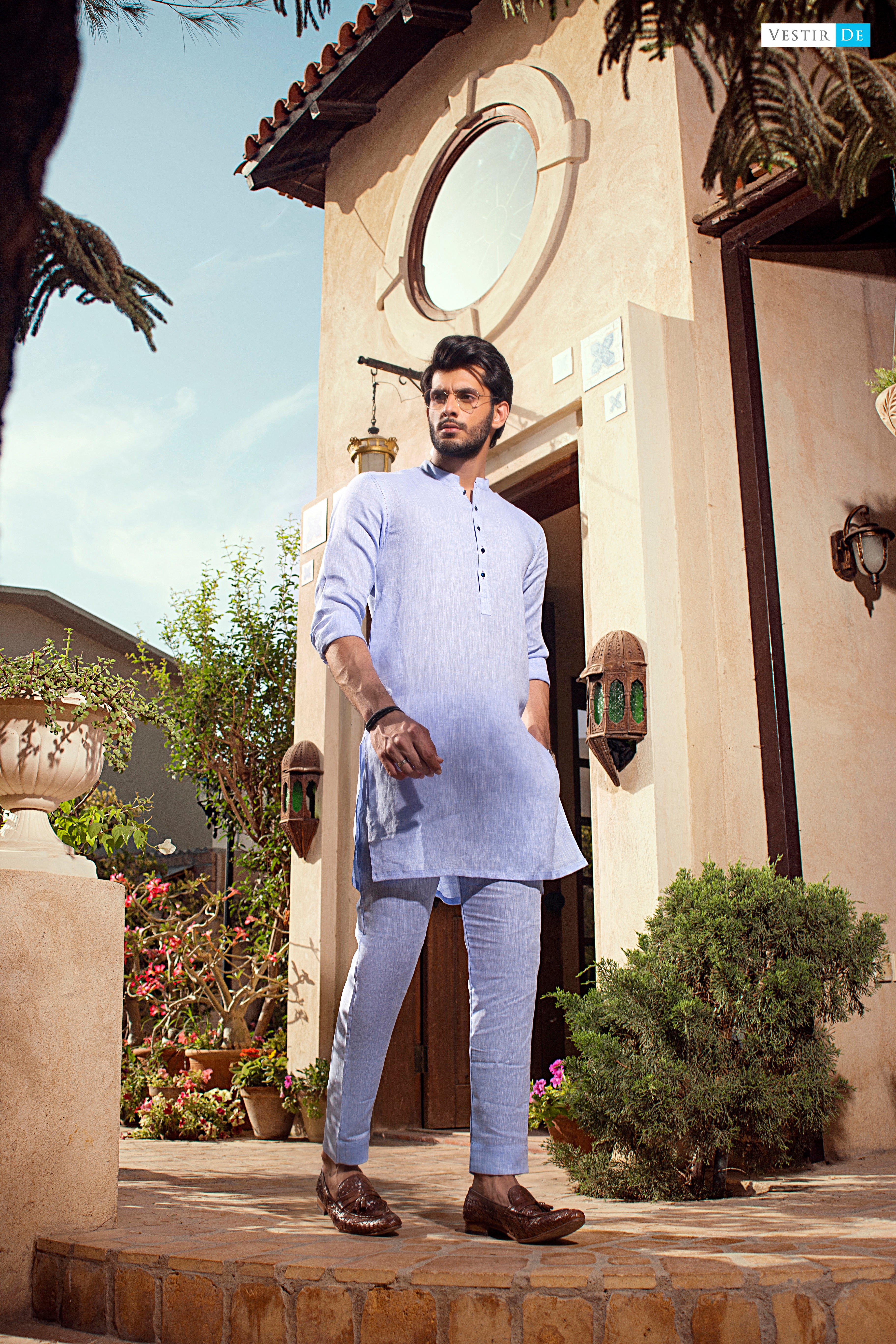 02 Sky Blue Irish Linen Kurta With Trouser