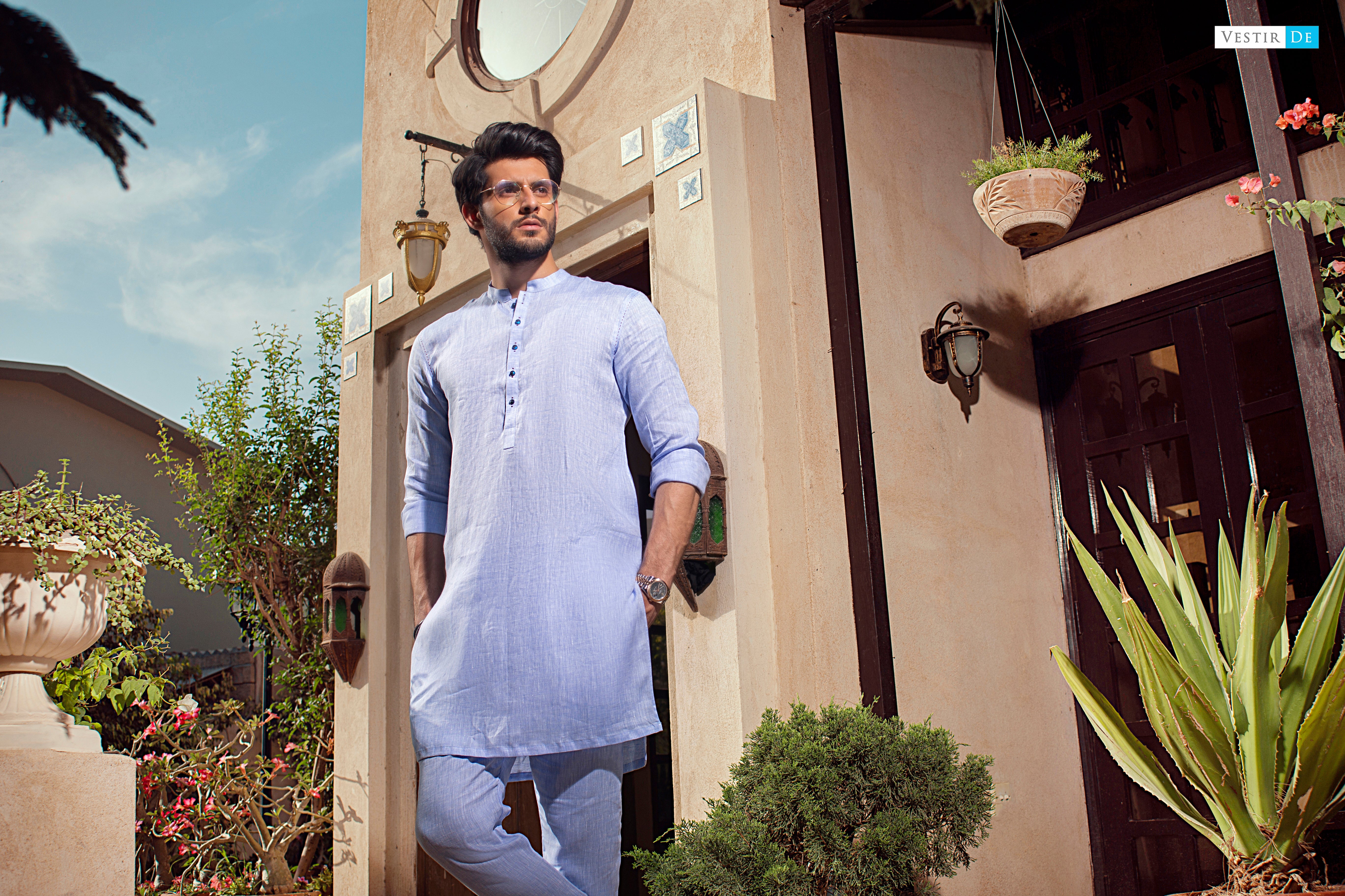 02 Sky Blue Irish Linen Kurta With Trouser