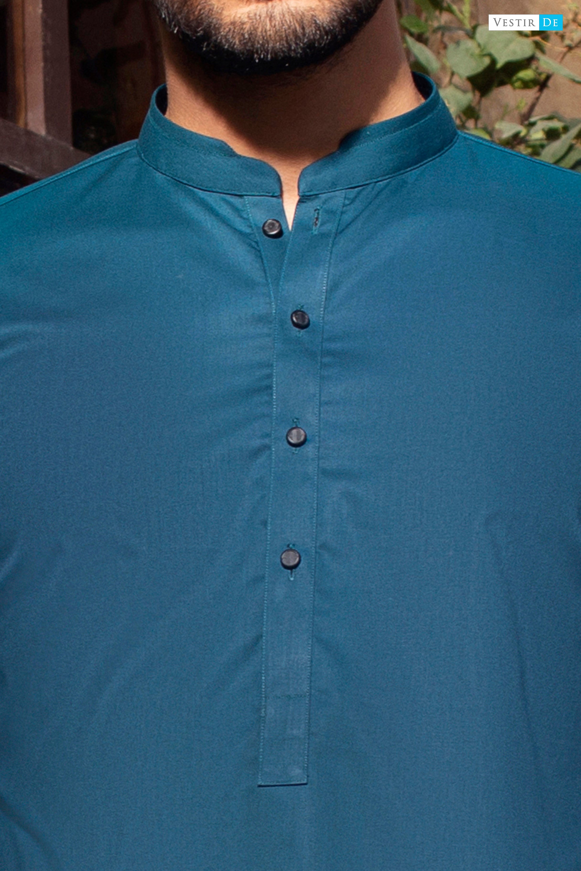 08 Teal Textured Egyptian Cotton Kurta With Trouser