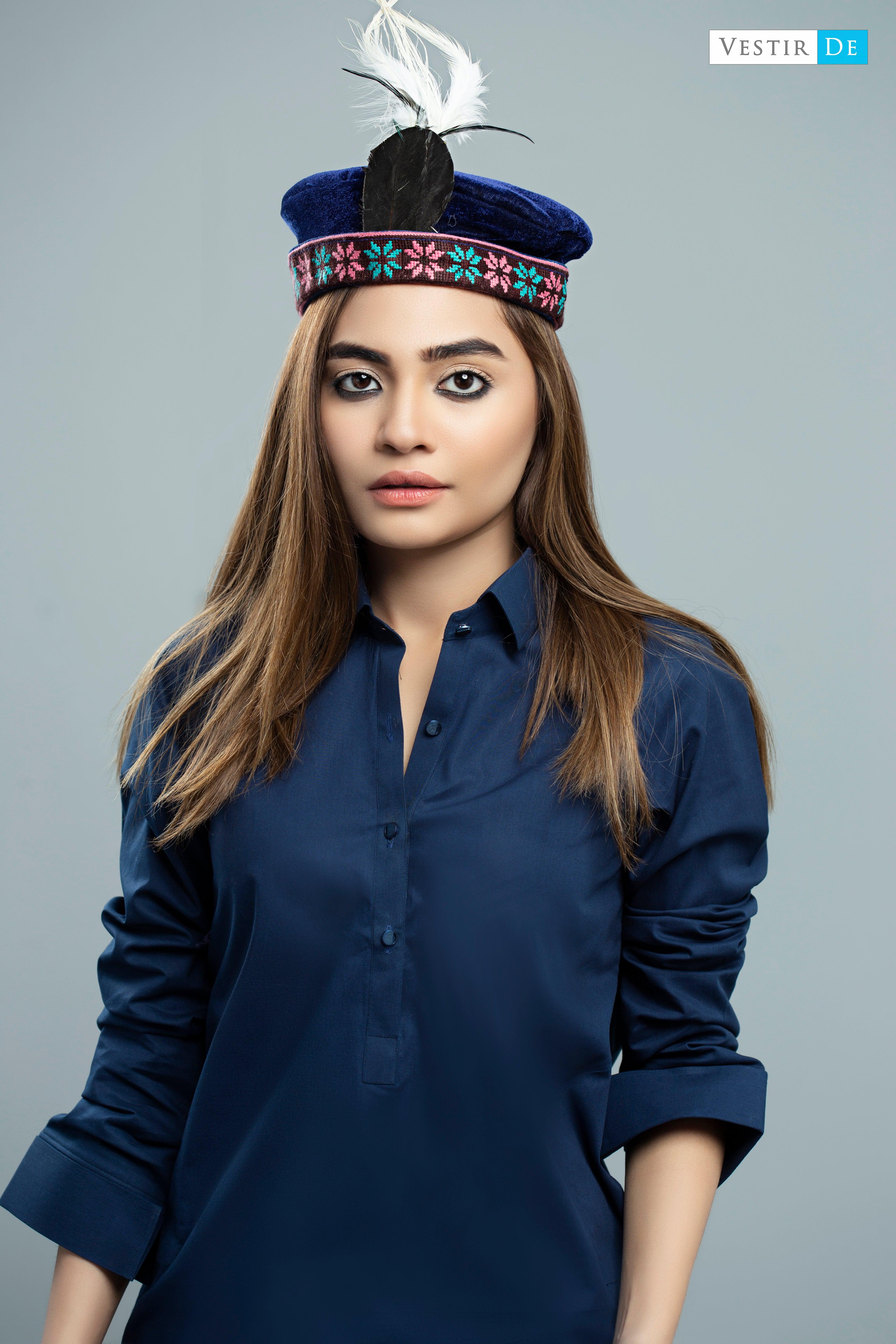Navy Blue Cotton Shalwar Kameez - Vestir De