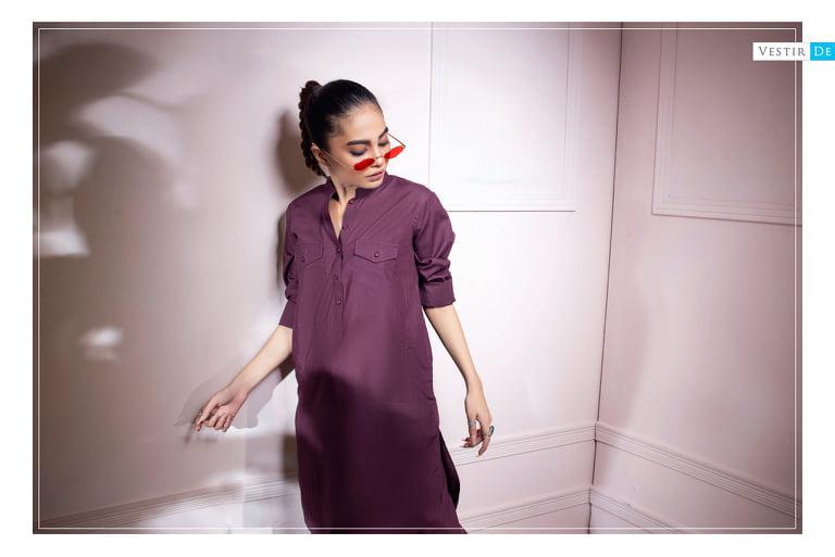 Mehroon Front Pockets Shalwar Kameez - Vestir De