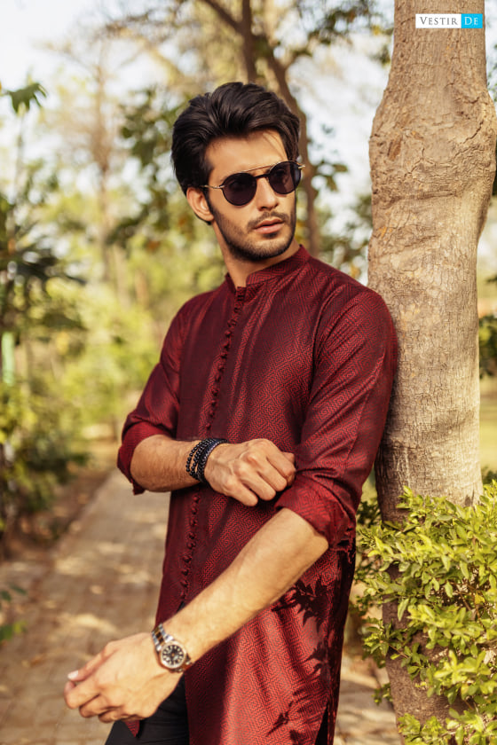 LEC22-2 Mehron/Black Jacquard Kurta With Trouser