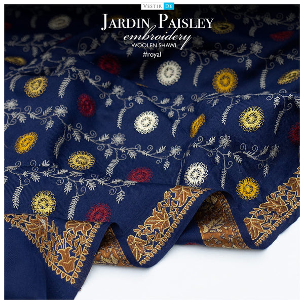 Royal Jardin Paisley Embroidery Woolen Shawl