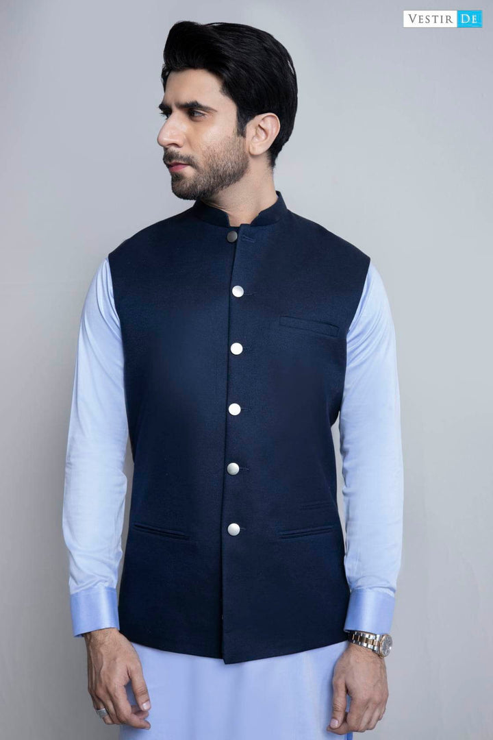 Shalwar Kameez Blue Waistcoat Black Trousers Admiral Blue