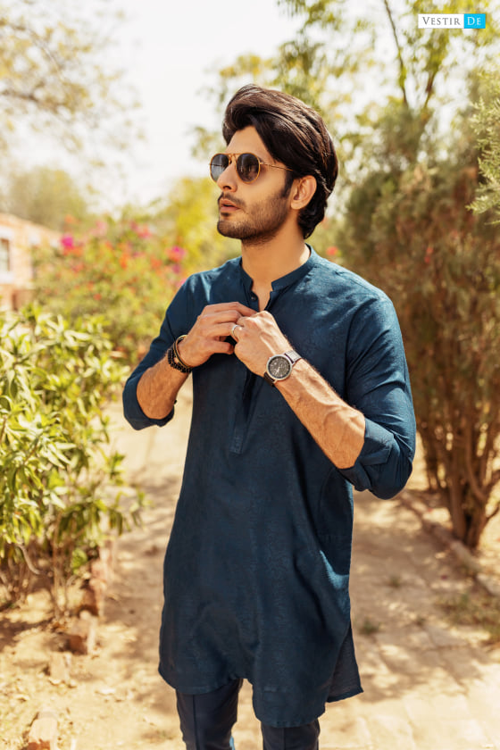 LEC22-5 Teal Jacquard Kurta With Trouser