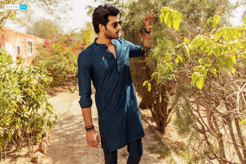 LEC22-5 Teal Jacquard Kurta With Trouser