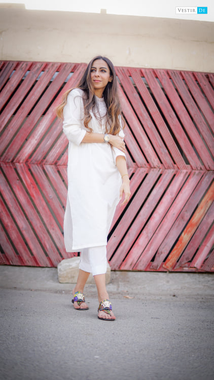 White Kurta With Skin Embriodery With Trouser (FM)